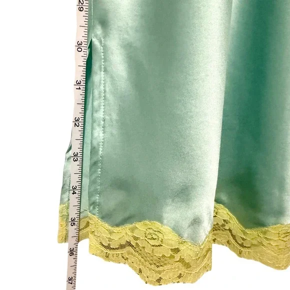 Gold Hawk 100% Silk Lace Trim Tiffany Blue Slip Dress Sz Med Embroidered Flowers - Picture 5 of 7